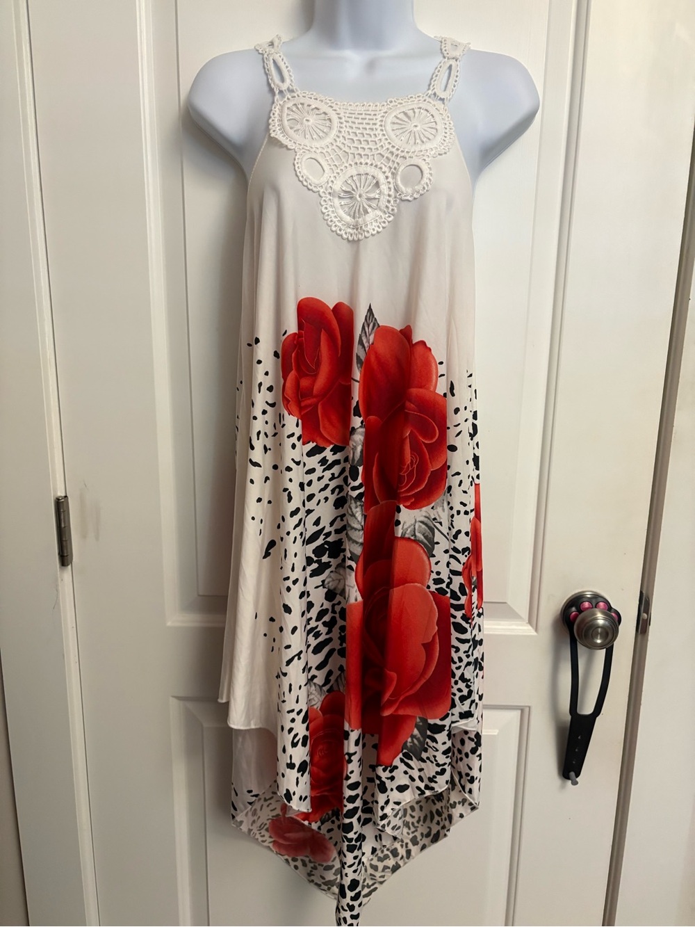 Swim Beach Cover Up Dress White Roses One Size Fits All NEW